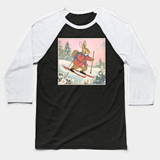 Funny Skiing Lover Skiing Rabbit Going on a Ski Holiday in Snow Baseball T-Shirt